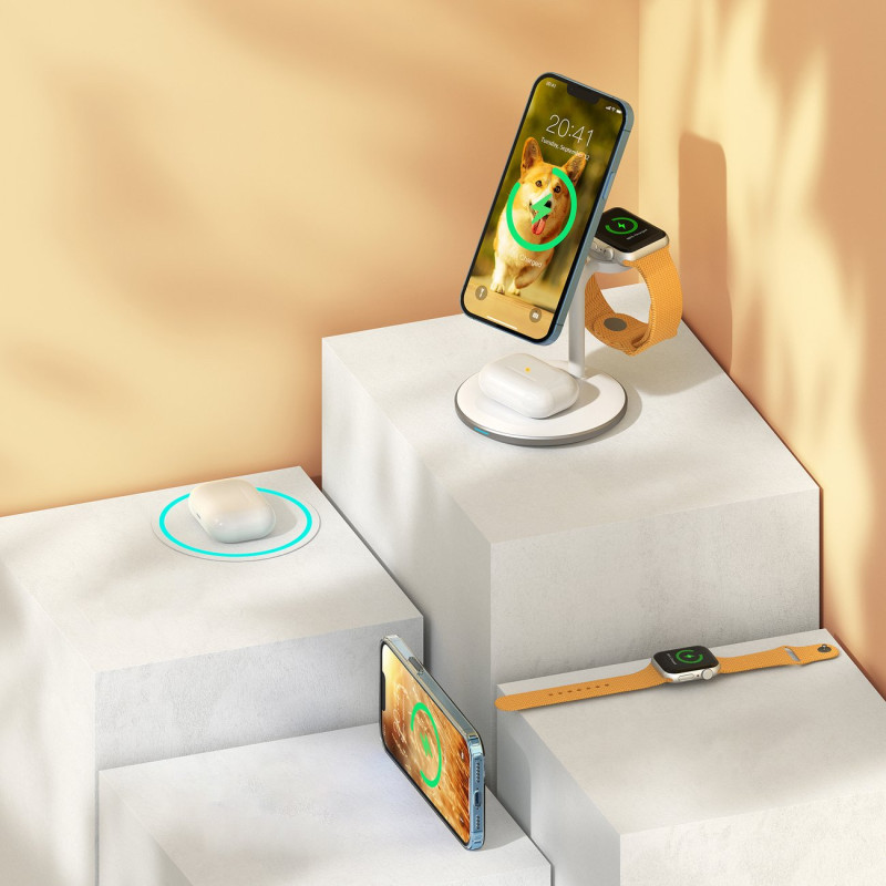 Apple T585-F 3in1 iPhone 12/ 13 AirPods Pro Watch įkrovimo stoties įkroviklis – baltas