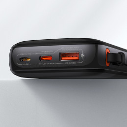 
Powerbank 10000mAh USB USB-C iPhone Lightning + USB-C laidas – juodas
