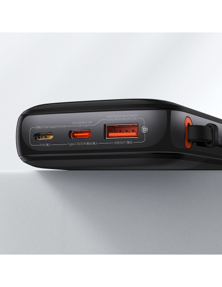 
Powerbank 10000mAh USB USB-C iPhone Lightning + USB-C laidas – juodas
