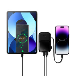 
Powerbank 10000mAh USB USB-C iPhone Lightning + USB-C laidas – juodas

