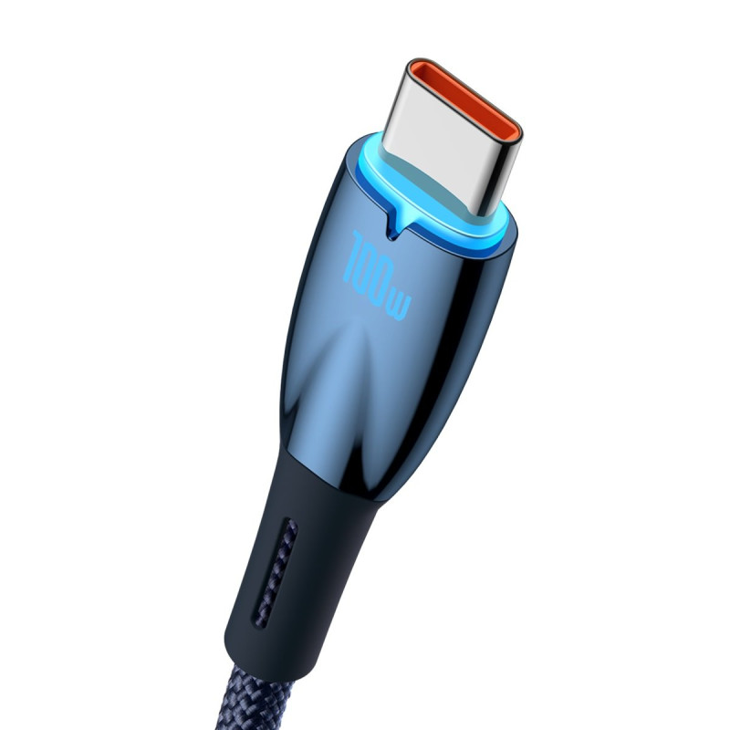 Blizgantis USB-A – USB-C greito įkrovimo laidas 1m – mėlynas