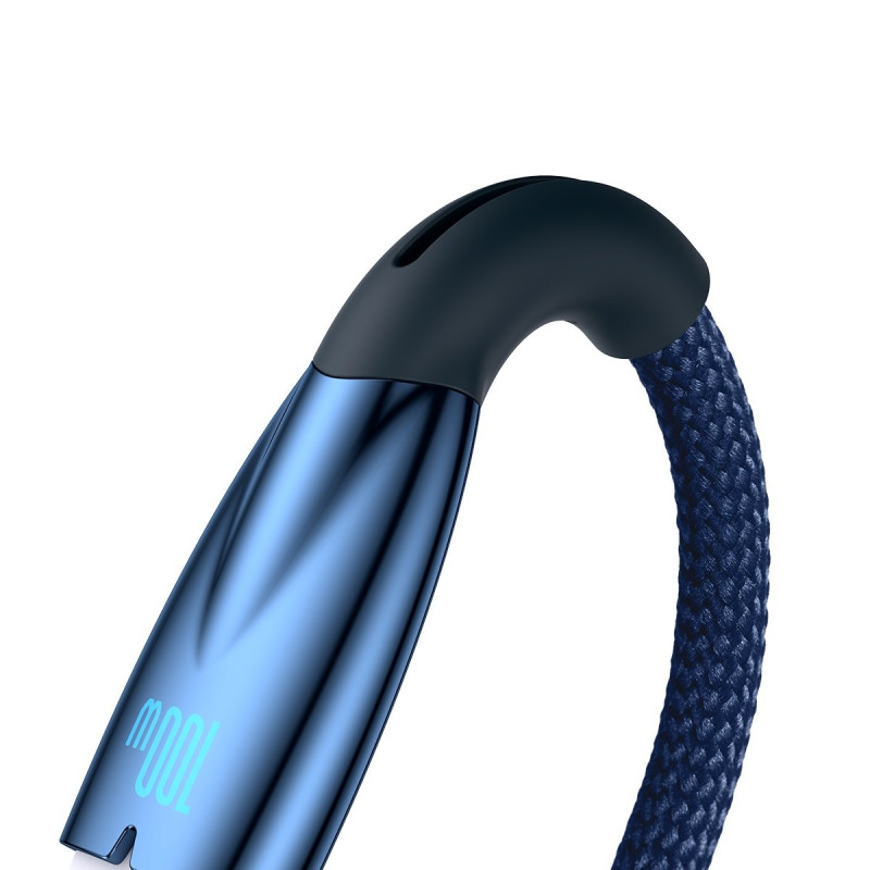 Blizgantis USB-A – USB-C greito įkrovimo laidas 1m – mėlynas