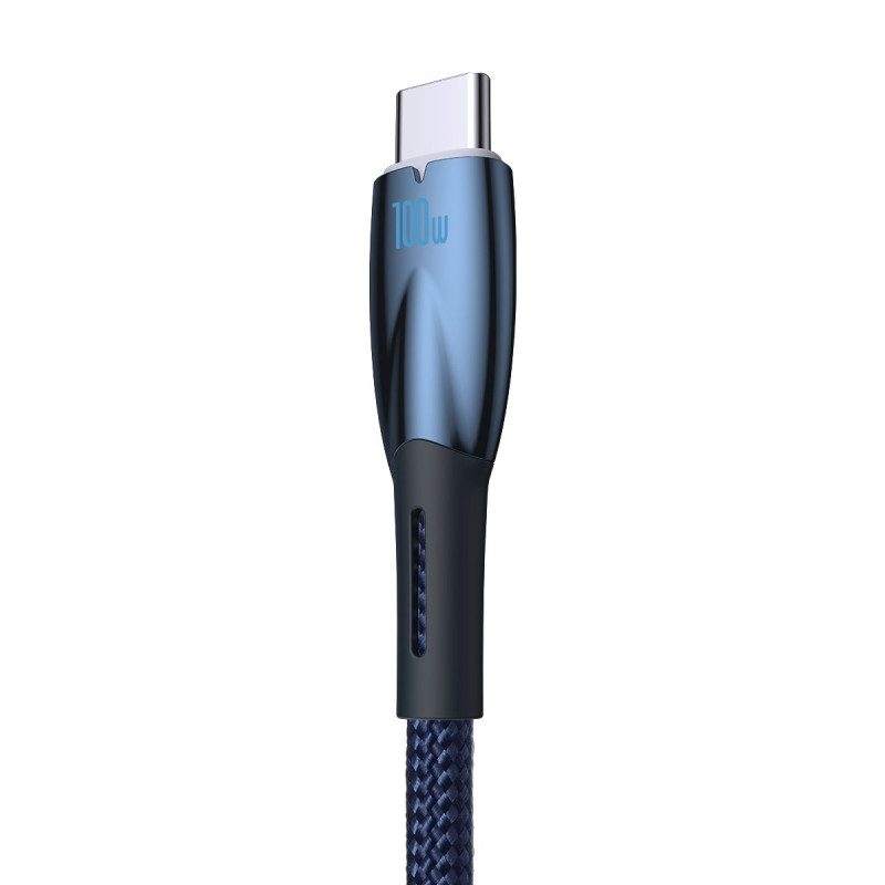 Blizgantis USB-A – USB-C greito įkrovimo laidas 1m – mėlynas