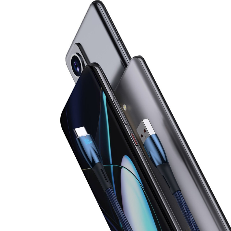 Blizgantis USB-A – USB-C greito įkrovimo laidas 1m – mėlynas