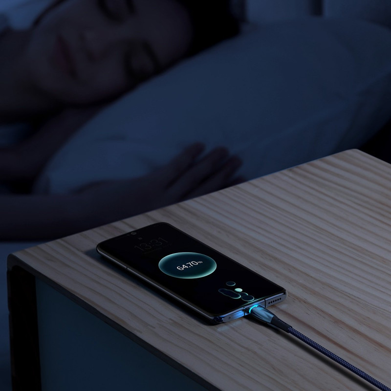 Blizgantis USB-A – USB-C greito įkrovimo laidas 1m – mėlynas