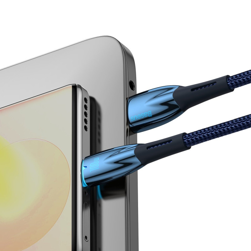 Blizgantis USB-A – USB-C greito įkrovimo laidas 1m – mėlynas