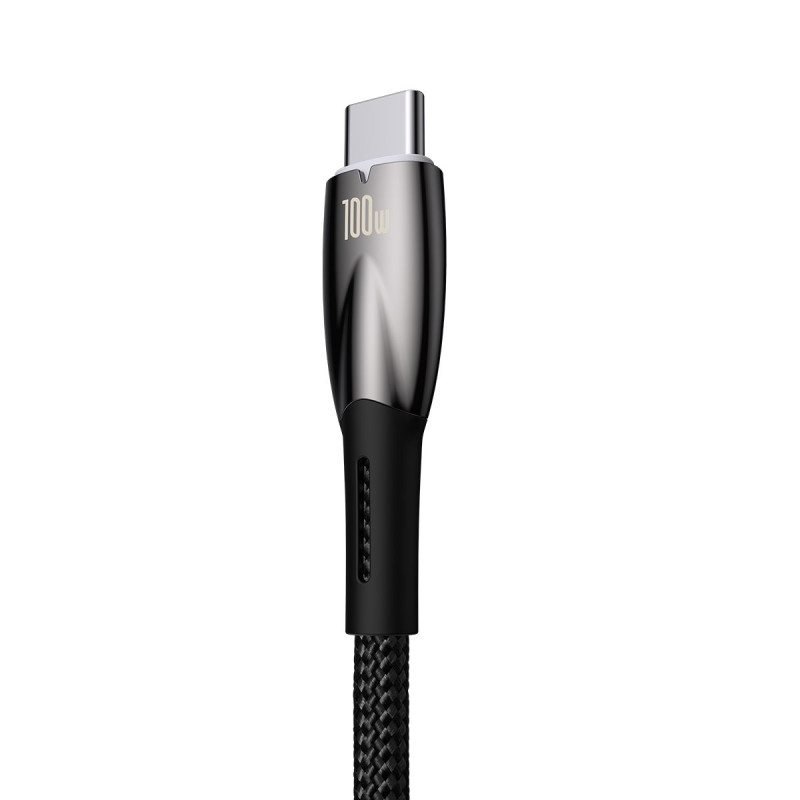 Blizgantis USB-A - USB-C greito įkrovimo laidas 2m - juodas