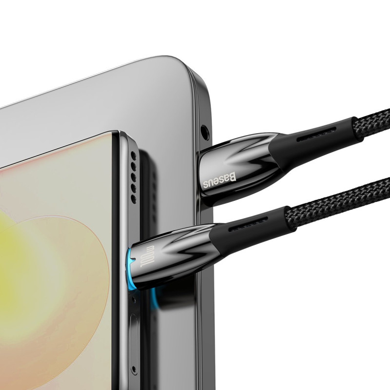 Blizgantis USB-A - USB-C greito įkrovimo laidas 2m - juodas