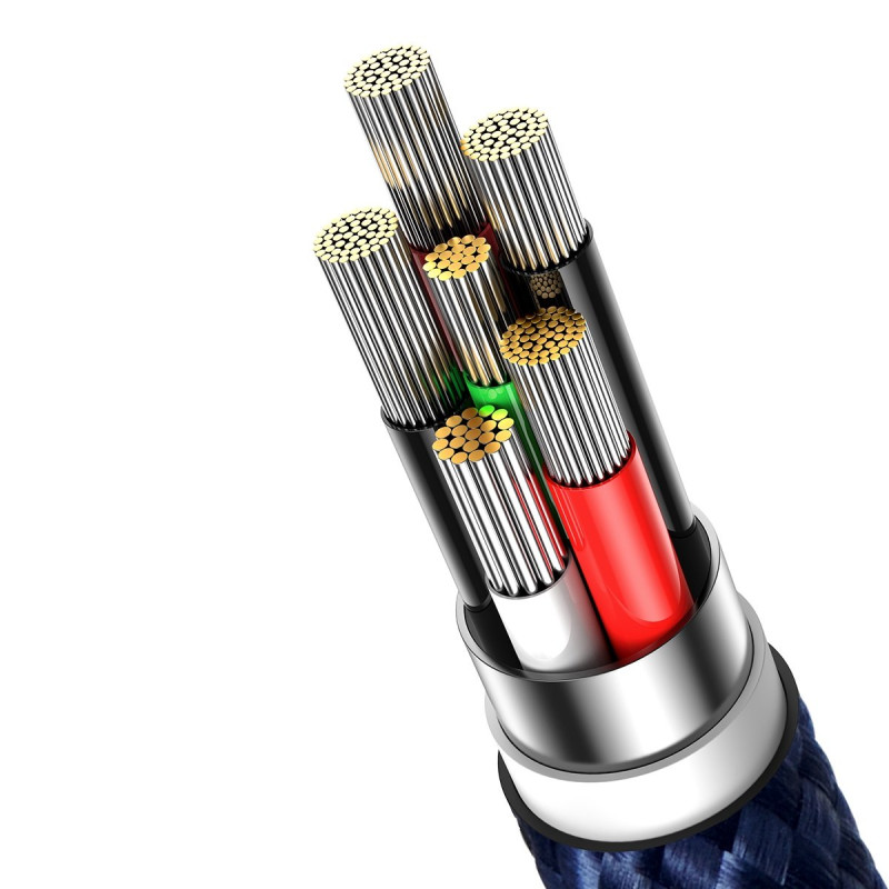 Blizgantis USB-A – USB-C greito įkrovimo laidas 2m – mėlynas