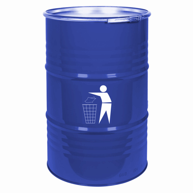 Lauko šiukšliadėžė, patvari plieninė šiukšliadėžė, 200L BARREL - mėlyna