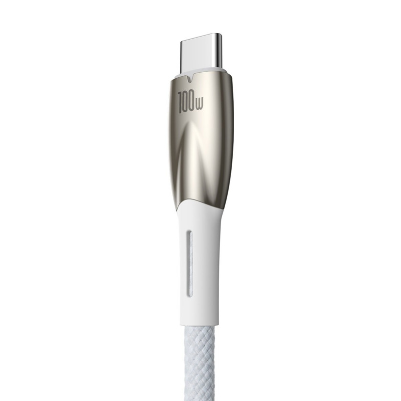 Blizgantis USB-A – USB-C greito įkrovimo laidas 2m – baltas