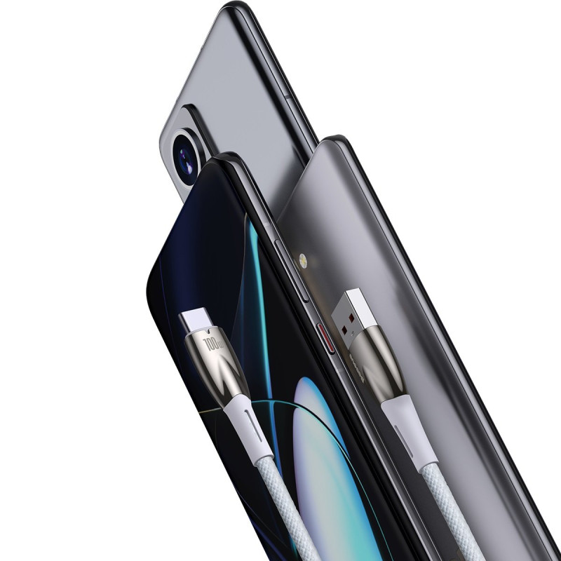 Blizgantis USB-A – USB-C greito įkrovimo laidas 2m – baltas
