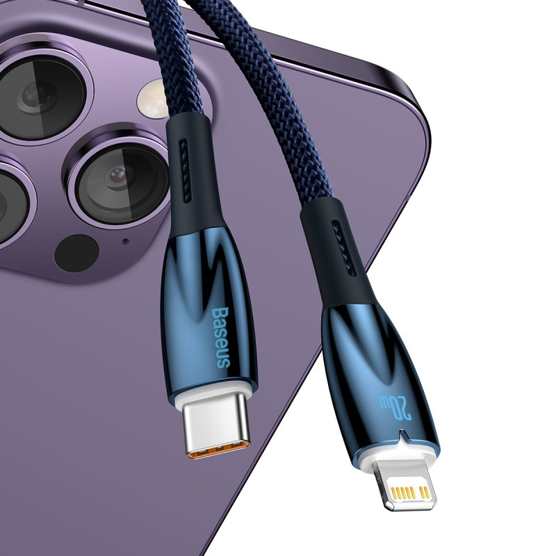 Glimmer USB-C – iPhone Lightning 2m greito įkrovimo laidas – mėlynas
