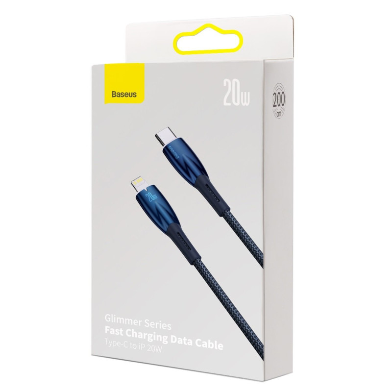 Glimmer USB-C – iPhone Lightning 2m greito įkrovimo laidas – mėlynas