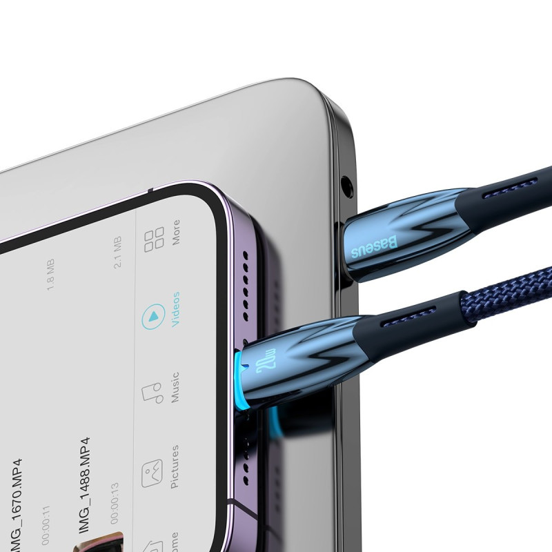 Glimmer USB-C – iPhone Lightning 2m greito įkrovimo laidas – mėlynas