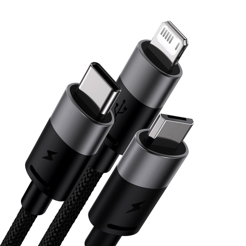 StarSpeed 3in1 USB - mikro USB / iPhone Lightning / USB-C telefono laidas 1,2 m - juodas