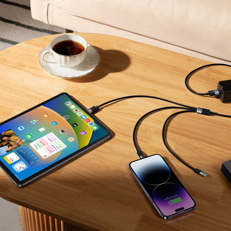 StarSpeed 3in1 USB - mikro USB / iPhone Lightning / USB-C telefono laidas 1,2 m - juodas