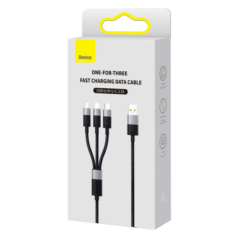 StarSpeed 3in1 USB - mikro USB / iPhone Lightning / USB-C telefono laidas 1,2 m - juodas