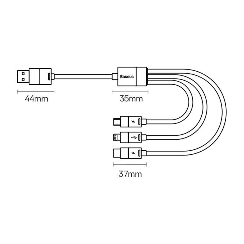 StarSpeed 3in1 USB - mikro USB / iPhone Lightning / USB-C telefono laidas 1,2 m - juodas