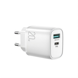 
Greitas USB-A QC3.0 / USB-C PD 20W įkroviklis – baltas
