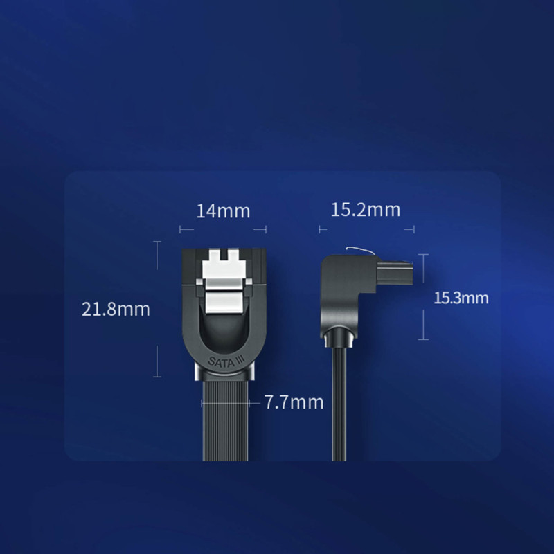 Kabelis plokščias kampinis SATA 1.0-3.0 iki 5Gb/ s 0.5m - juodas