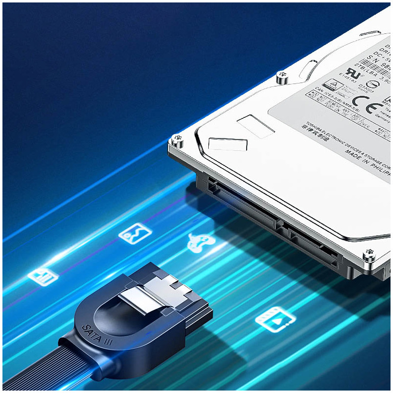 SATA 1.0-3.0 plokščias laidas iki 5Gb/ s 0.5m - juodas