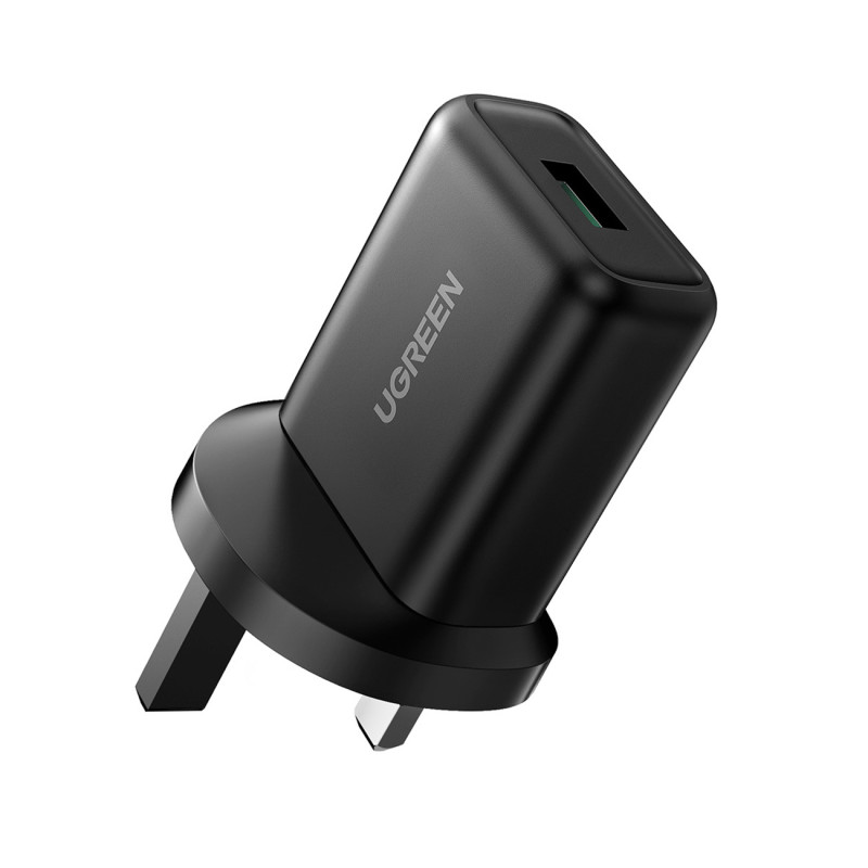 
USB-A QC3.0 tinklo įkroviklis 18W JK kištukas Didžioji Britanija - juoda
