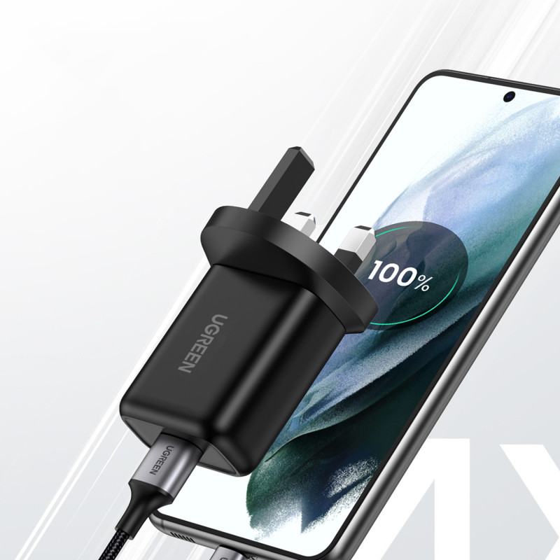 USB-A QC3.0 tinklo įkroviklis 18W JK kištukas Didžioji Britanija - juoda
