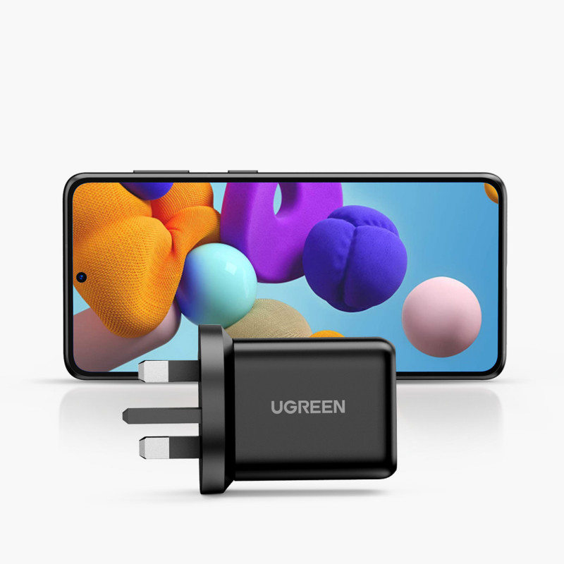 USB-A QC3.0 tinklo įkroviklis 18W JK kištukas Didžioji Britanija - juoda