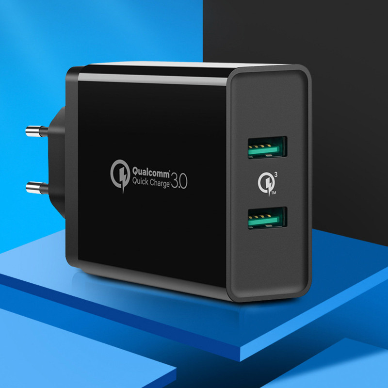 2x USB-A 36W QC3.0 telefono pakrovėjas - juodas