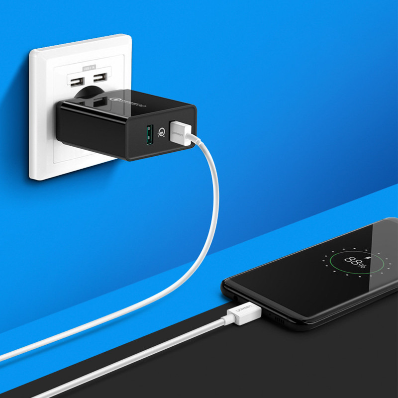 2x USB-A 36W QC3.0 telefono pakrovėjas - juodas