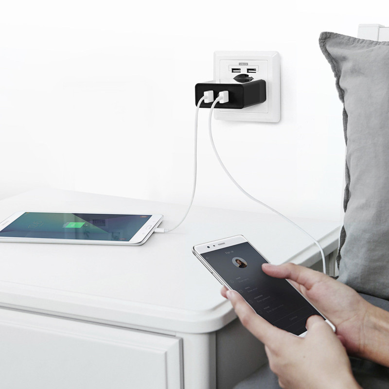 2x USB-A 36W QC3.0 telefono pakrovėjas - juodas