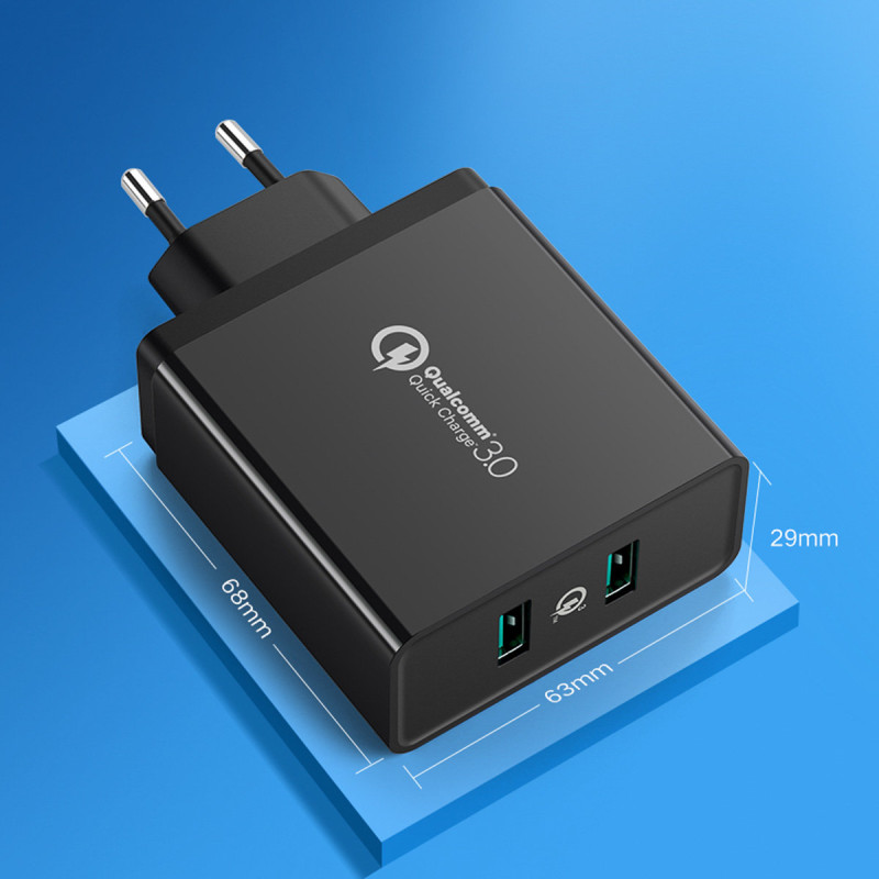 2x USB-A 36W QC3.0 telefono pakrovėjas - juodas