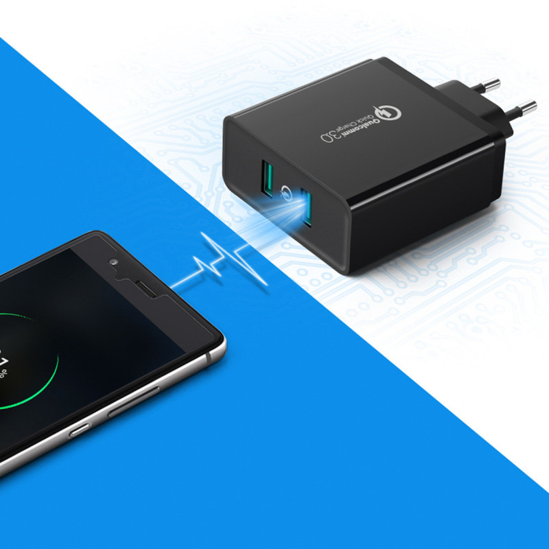 2x USB-A 36W QC3.0 telefono pakrovėjas - juodas