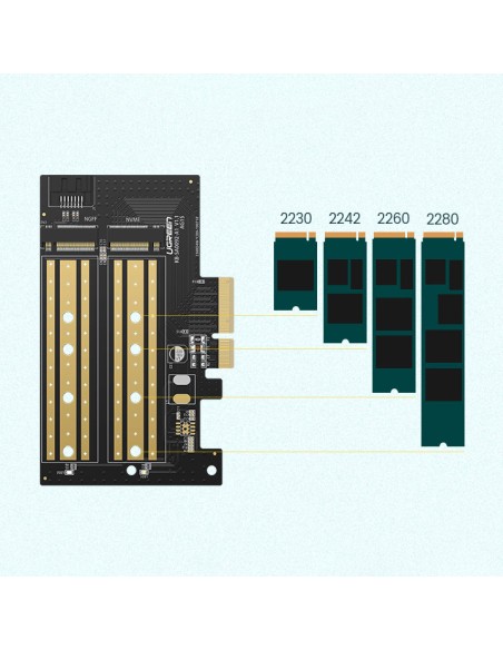 Išplėtimo kortelės PCIe 3.0 x4 adapteris papildomi du SSD lizdai M.2 M-Key ir M.2 B-Key
 
Išplėtimo kortelės PCIe 3.0 x4 adapteris papildomi du SSD lizdai M.2 M-Key ir M.2 B-Key