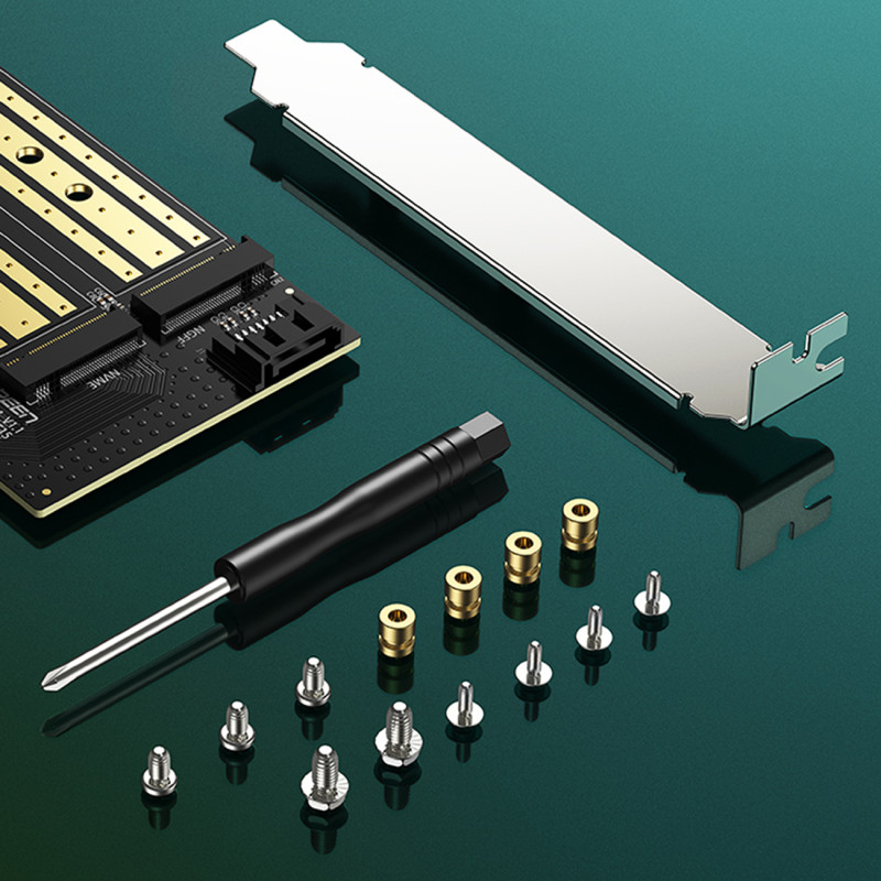 Išplėtimo kortelės PCIe 3.0 x4 adapteris papildomi du SSD lizdai M.2 M-Key ir M.2 B-Key