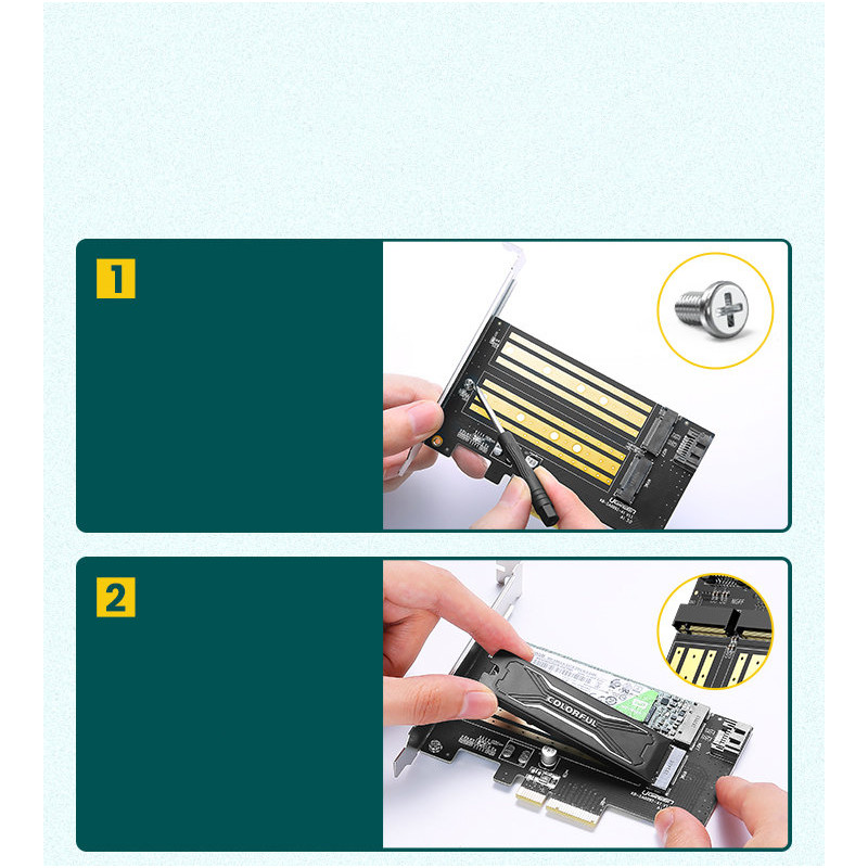 Išplėtimo kortelės PCIe 3.0 x4 adapteris papildomi du SSD lizdai M.2 M-Key ir M.2 B-Key