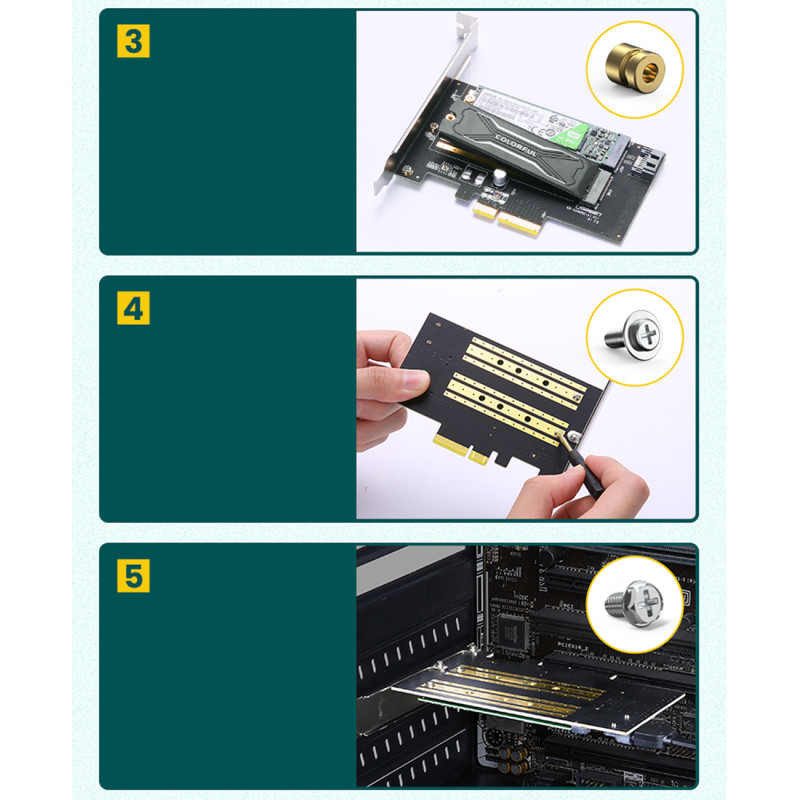 Išplėtimo kortelės PCIe 3.0 x4 adapteris papildomi du SSD lizdai M.2 M-Key ir M.2 B-Key