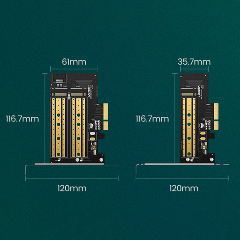 Išplėtimo kortelės PCIe 3.0 x4 adapteris papildomi du SSD lizdai M.2 M-Key ir M.2 B-Key