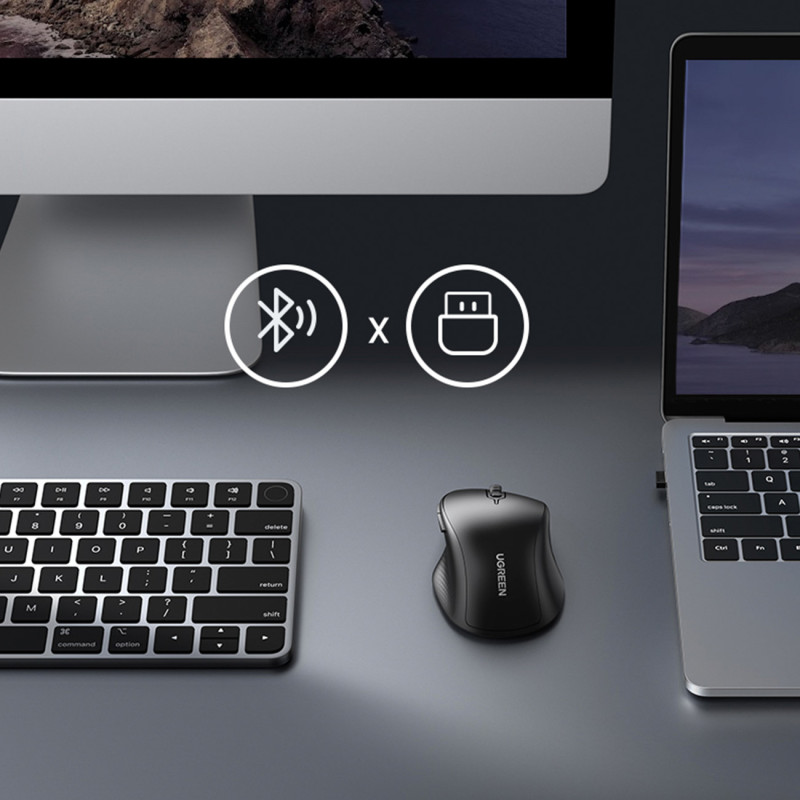Tyli, ergonomiška belaidė kompiuterio pelė 2x AA - juoda