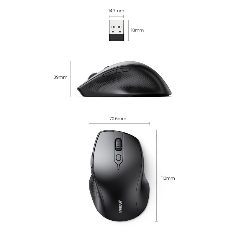 Tyli, ergonomiška belaidė kompiuterio pelė 2x AA - juoda