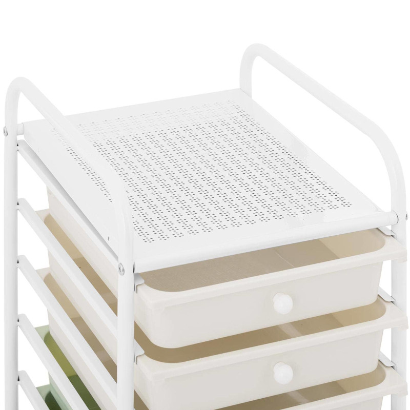 Kosmetikos vežimėlis kirpyklai ir vonios kambariui su 6 stalčiais 36 x 32 x 76 cm - kreminė žalia