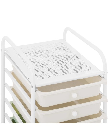 Kosmetikos vežimėlis kirpyklai ir vonios kambariui su 6 stalčiais 36 x 32 x 76 cm - kreminė žalia