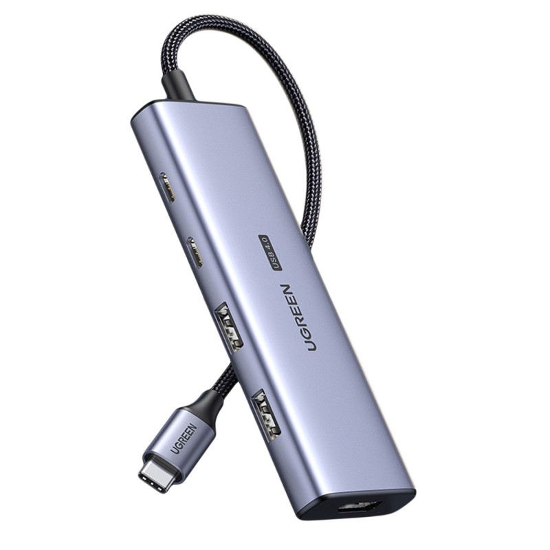 
HUB USB-C prijungimo stotelė – HDMI / 2x USB C / 2x USB-A Ugreen CM500 - pilka
