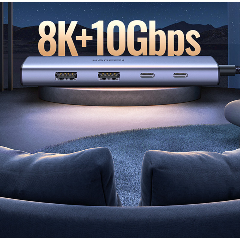 HUB USB-C prijungimo stotelė – HDMI / 2x USB C / 2x USB-A Ugreen CM500 - pilka