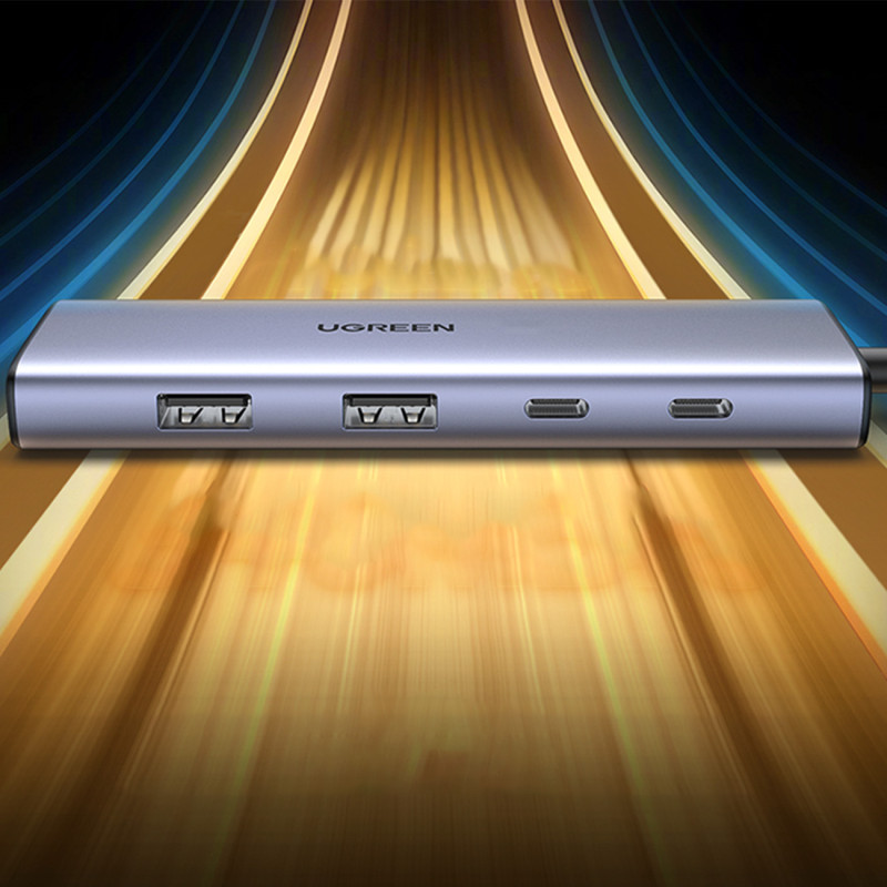 HUB USB-C prijungimo stotelė – HDMI / 2x USB C / 2x USB-A Ugreen CM500 - pilka