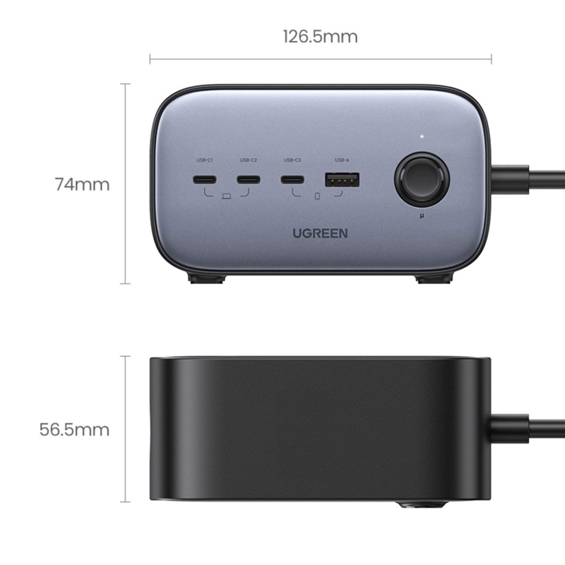 AC 240V GaN 3x USB-C USB-A maitinimo juostos įkroviklis – juodas