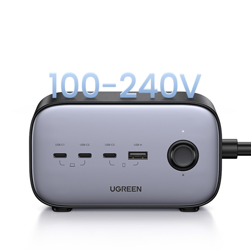 AC 240V GaN 3x USB-C USB-A maitinimo juostos įkroviklis – juodas
