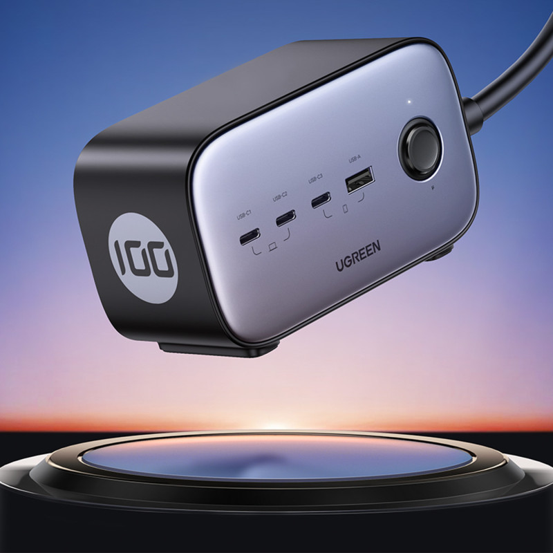 AC 240V GaN 3x USB-C USB-A maitinimo juostos įkroviklis – juodas