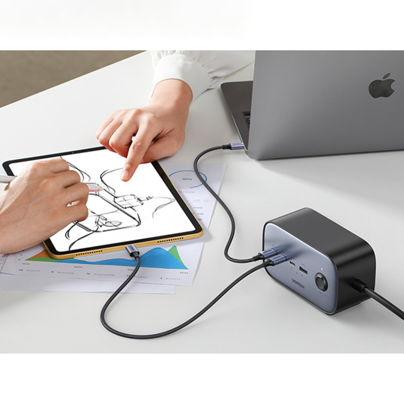 AC 240V GaN 3x USB-C USB-A maitinimo juostos įkroviklis – juodas